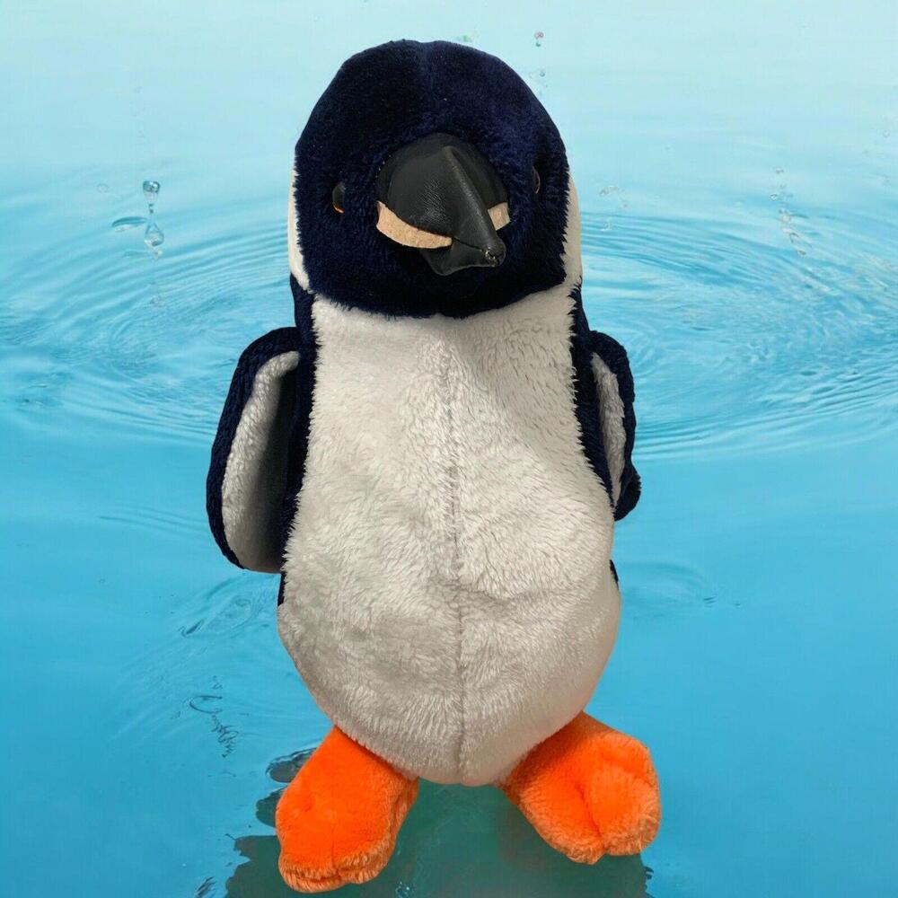 Penguin Plush Stuffed Animal Toy 14" Faux Leather Beak Orange Feet